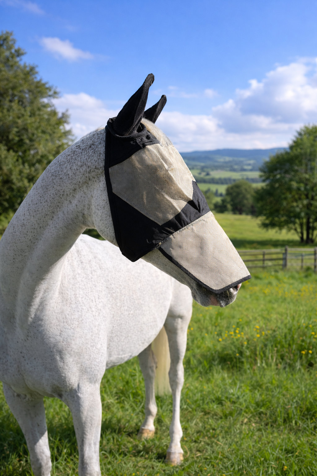 Full Face Turnout Field Fly Mask - Ears and Nose Protector For Horses. Full Size