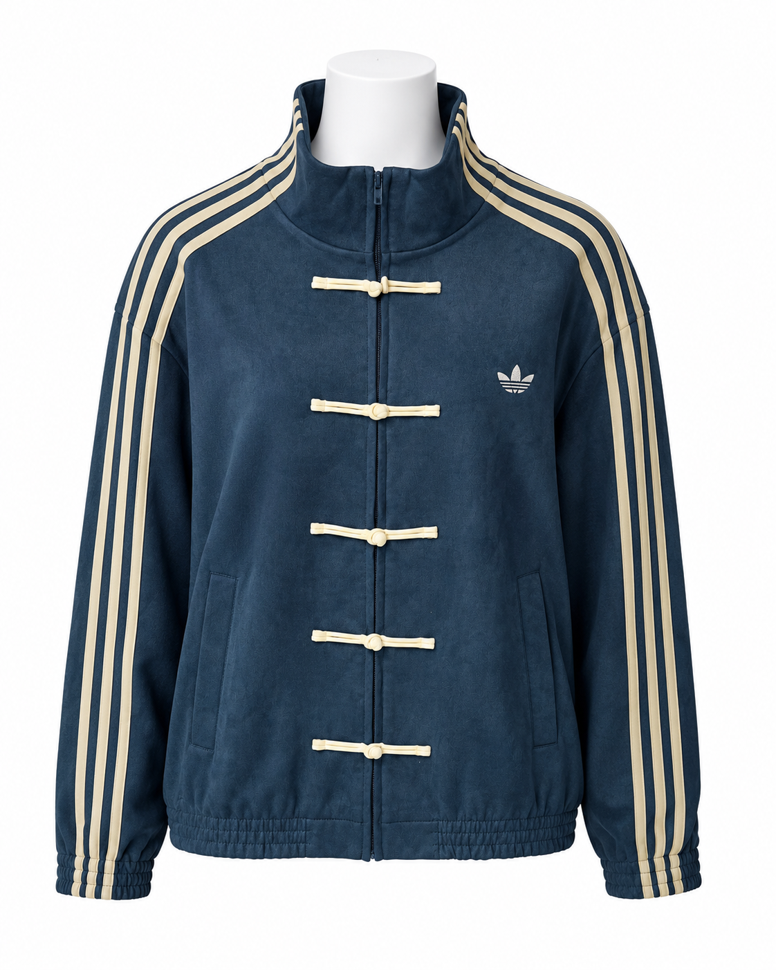 Chinese Inspired Track Jacket Blue Cream Trefoil