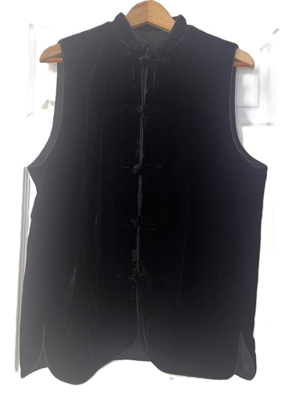 Woman's black Velvet Gilet with traditional knot fastening.