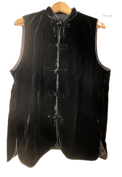 Woman's black Velvet Gilet with traditional knot fastening.