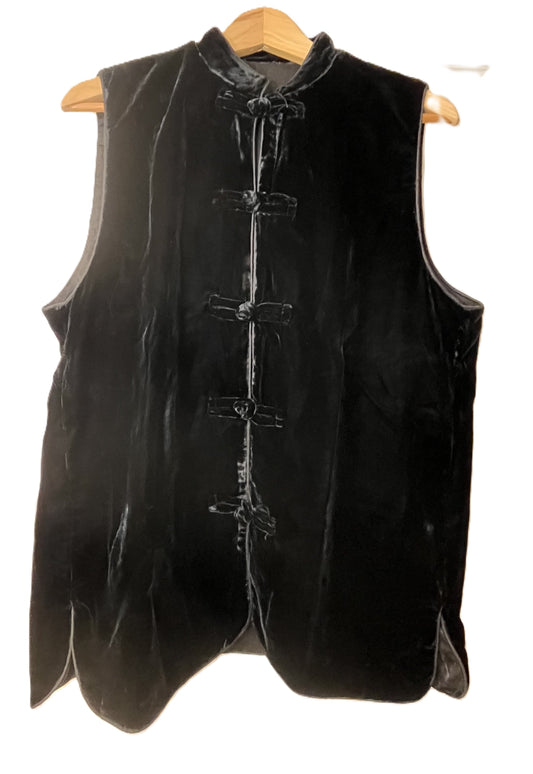 Woman's black Velvet Gilet with traditional knot fastening.