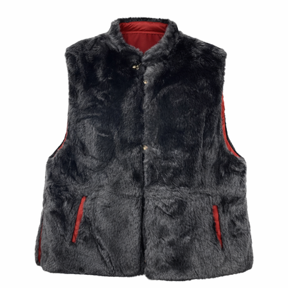 Black-Red Reversable Faux Fur Gilet
