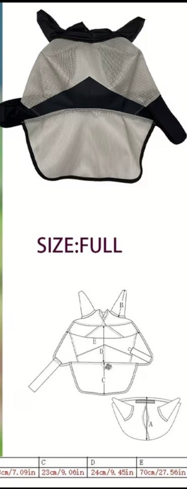 Full Face Turnout Field Fly Mask - Ears and Nose Protector For Horses. Full Size
