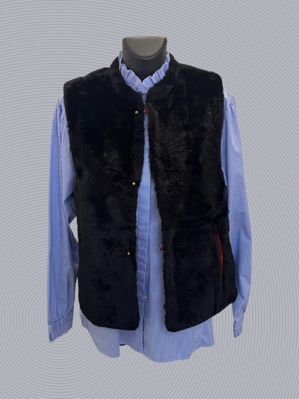 Black-Red Reversable Faux Fur Gilet