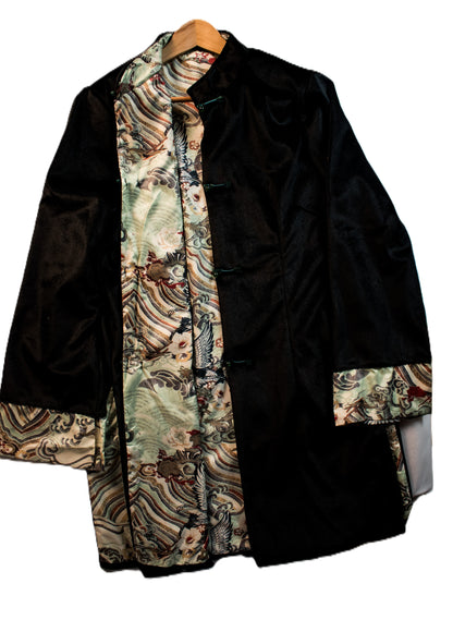 Womans Black Velvet 3/4 Length Coat (lightweight)