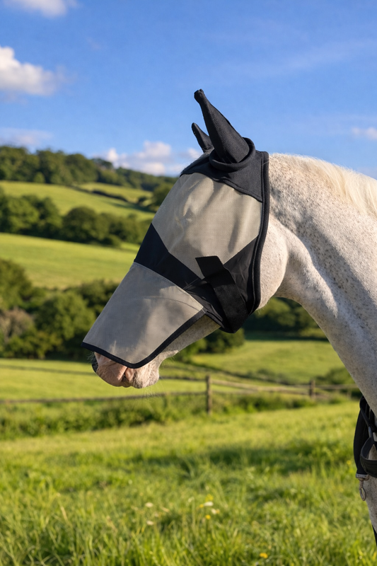 Full Face Turnout Field Fly Mask - Ears and Nose Protector For Horses. Full Size