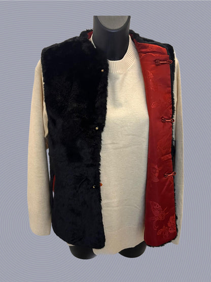 Black-Red Reversable Faux Fur Gilet
