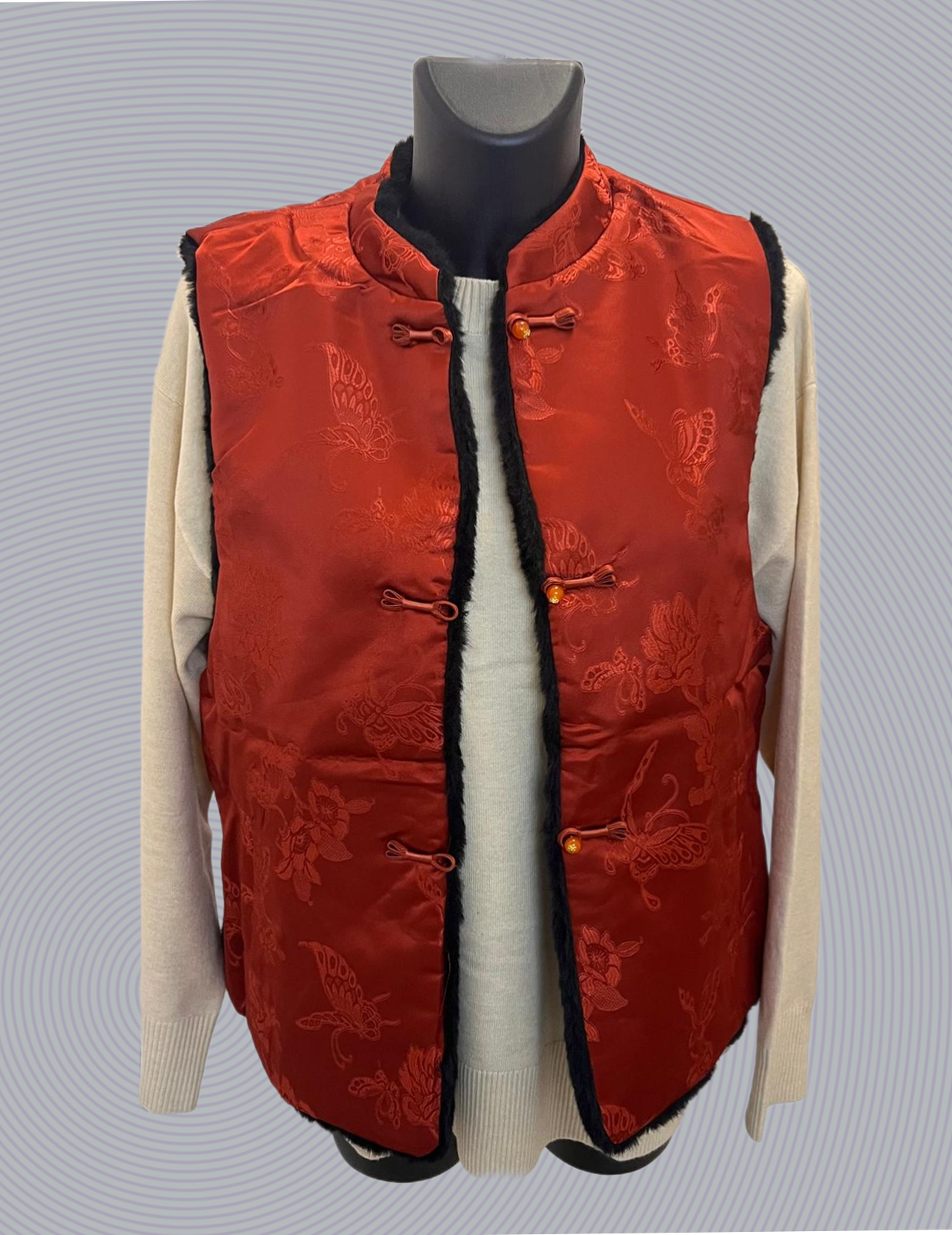 Black-Red Reversable Faux Fur Gilet